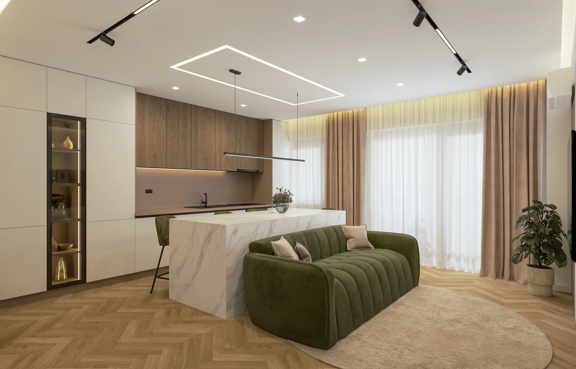Apartament Mars — living și bucătărie, design interior premium